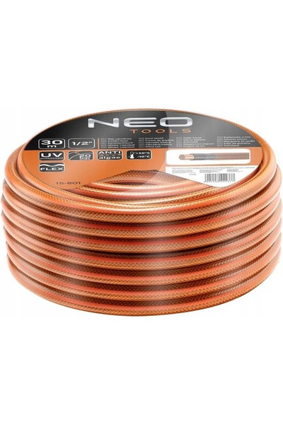 NEO Tools NEO Furtun de grădină rezistent 30m 1/2 " + Tambur + Aspersor + Rac...