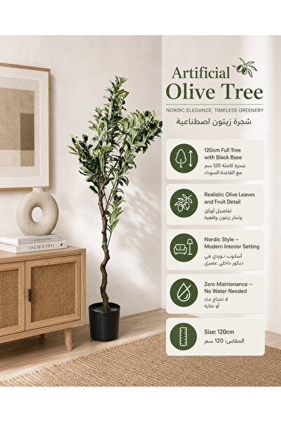 Yallabena Artificial Olive Tree 120cm with Black Base Nordic Style Indoor Dec...