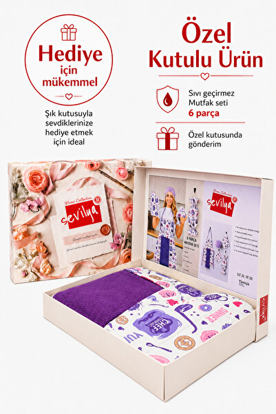 sevilya Bahar 6 Parça Kutulu Mutfak Seti Sıvı Geçirmez Mutfak Önlüğü Çeyiz Se...