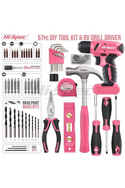 Hi-Spec 58 piese rozowe 8V USB driver electric pentru mașină de găurit cu ali...
