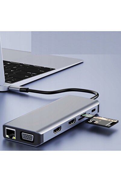 NO BRAND ADAPTOR HUB Stație de Andocare 12-în-1 USB-C 2x HDMI VGA USB Jack SD...