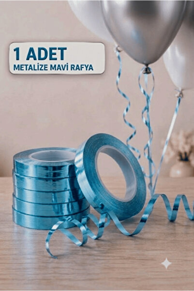 FESTİVALOON Metalize Mavi Rafya 25 Metre Balon Balon Bağlama İpi Parti Dekora...