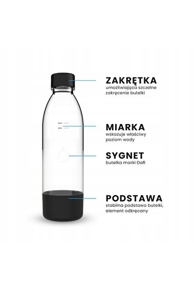 Dafi Saturator PushAir pentru apă, sifon negru + Cartuș CO2 + Butelie 0,7