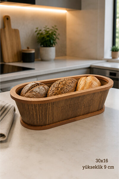 CremigHaus Natural Wooden Bread Basket Kemençe Pattern Oval Design