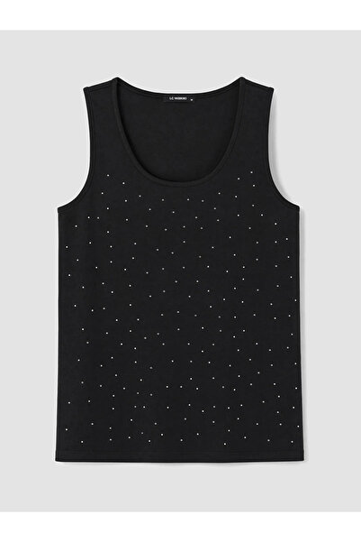 LC Waikiki Black Plus Size Women's Tank Top with Stones