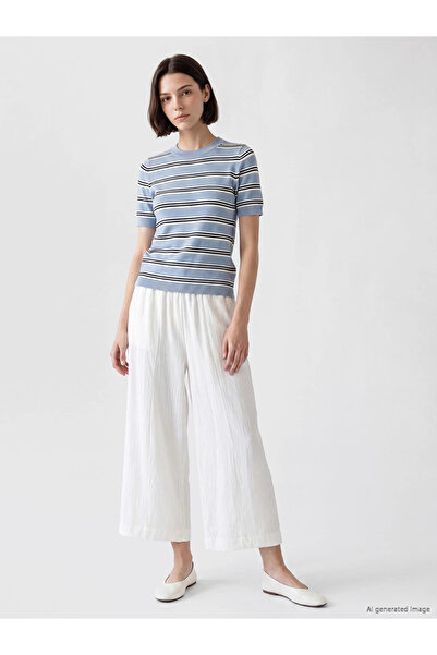LC Waikiki White Wide Leg Women's Trousers with Elastic Waist