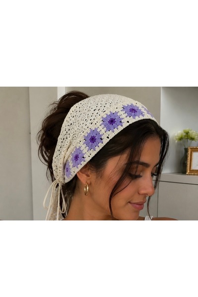 MODA ربطة شعر نسائية من بوهيم باندانا بتصميم زهور وتطريز كروشيه باللون الأرجو...