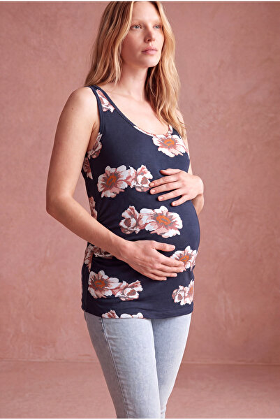 WESTMARK LONDON Maternity Dark Navy Blue Viscose Crew Neck Sleeveless Floral ...