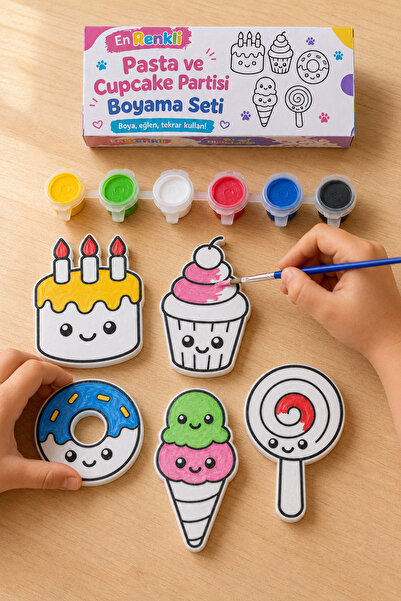 En Renkli Pasta ve Cupcake Partisi Temalı Çocuk Boyama Seti (5'li) - 5 Parça ...