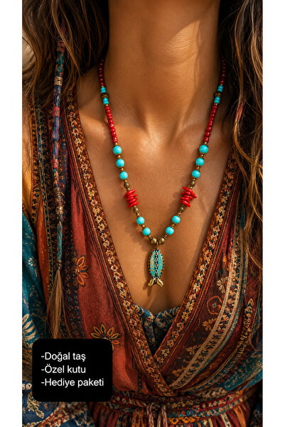 HER ŞEY NOTA www.herseynota.com Natural Stone Turquoise and Coral Detailed Fi...