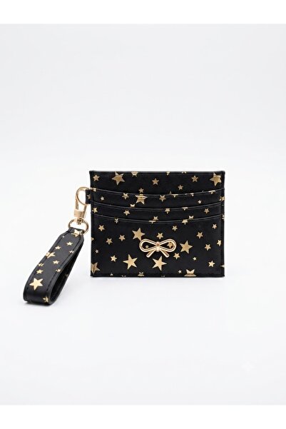 H&D COLLECTİON Women's Bow Detailed Shiny Faux Leather Card Holder with Keychain