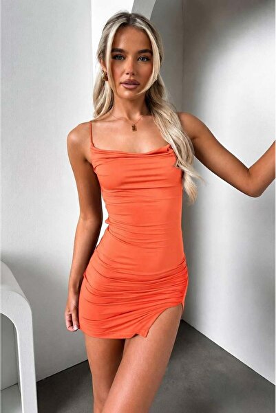 pink life Icon Orange Mini Dress with Tie Detail