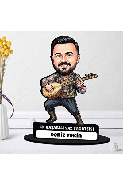 hediyemen En Başarılı Saz Sanatçısı Müzisyen Erkek Karikatürlü Biblo