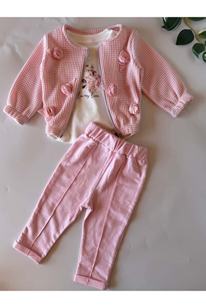 KapsülBebek 3-Piece Baby Girl Rose Embroidered Set - 100% Cotton