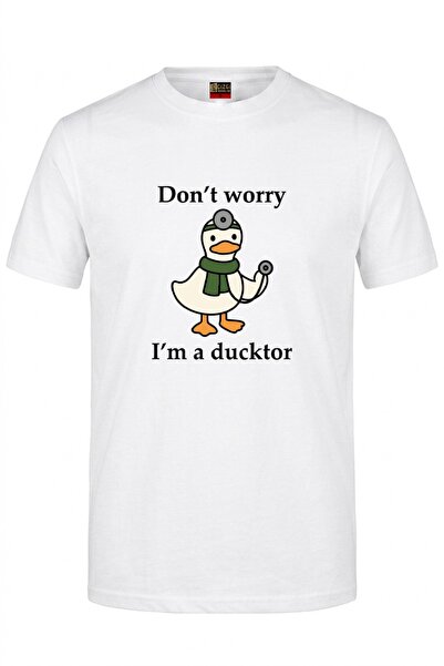 ÇİZGİ MEDİKAL Ducktor Baskılı Kısa Kol Beyaz Tişört (%100 Pamuk Penye Kumaş) ...