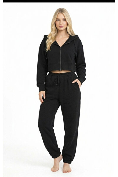 GUËNNA istanbul Women's Crop Tracksuit Set 100% Cotton Three Thread Ribbed