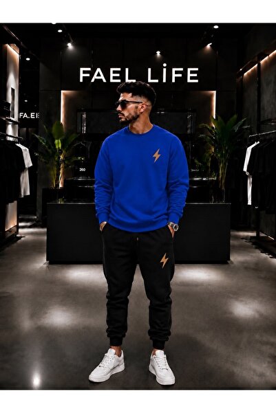 FAEL LİFE Unisex Wide Cut Zero Neck and Sweatpants Set with Lightning Print