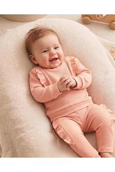 Ege Bebek 100% Cotton 0-3-6-9-12 Months Baby Girl Ruffle Detailed Thin Season...