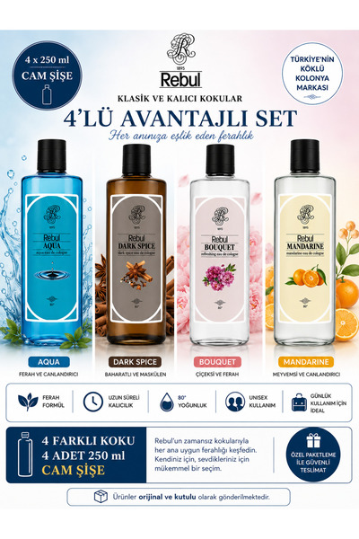 Rebul Aqua - Dark Spice - Bouquet - Mandarine 4'lü Kolonya Seti 4x250 ml Cam ...