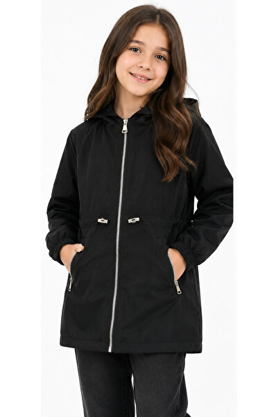 İrem Çocuk Giyim Girl's Nova Fabric Hooded Zipper Closure Lined Belt with Ela...