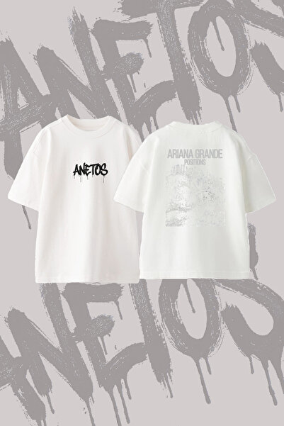 Anetos Ariana Grande Positions_9 Design Back Printed Cotton White Oversize T-...