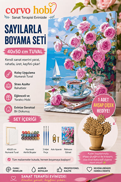corvo hobi Sayılarla Boyama Çerçeveli Hobi Seti Numaralı Tuval Fırça Boya Dah...