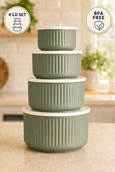 Ezupack Set of 4 Round Storage Containers Striped Beige | 2.5 L 1.5 L 0.80 L ...