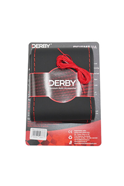 Derby Black steering wheel cover with needle and thread 160 gr, red stitching