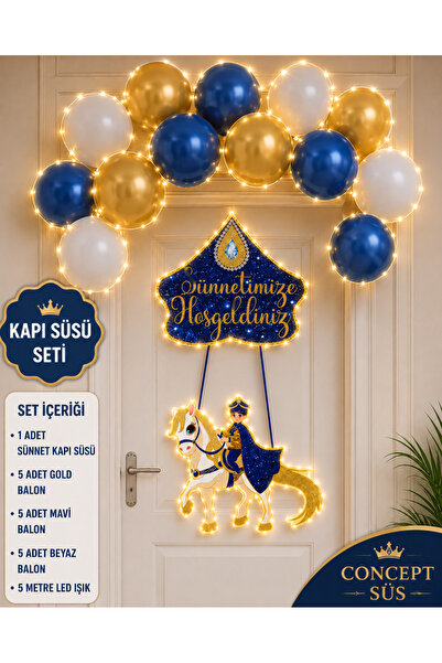 Dizayn Parti Evi Sünnet Kapı Süsü Seti – 5 Metre LED Işıklı, 1 Kapı Süsü, 5 M...
