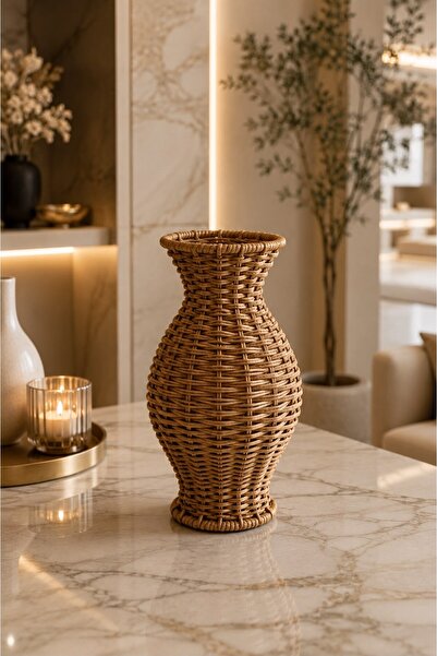 Qerhome Vază decorativă din răchită de ratan - Obiect decorativ MLN-11431