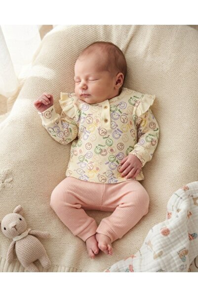 VOY KİDS 100% Cotton 0-3-6-9-12 Months Baby Girl Smile Detailed Thin Seasonal...