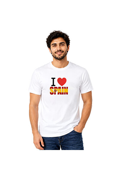 Yoo Street Men’s I Love Spain Graphic Printed T-Shirt – Spanish Flag Design M...