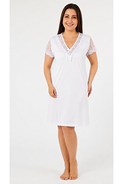 Altınay Women's Plus Size Ring Viscose V-Neck Nightgown(Dress) Short Sleeve L...