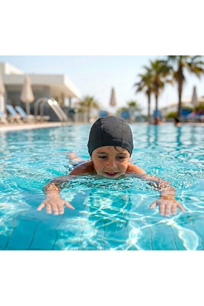 tayuya Children's Black Swimming Cap - Flexible Micro Fabric Swimming Cap wit...