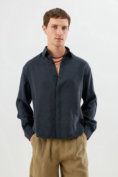 Antioch Black Modal Blend Crop Fit Men's Shirt