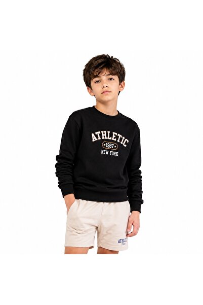 PALM PEANUTS Boys Athletic Printed Sweatshirt & Shorts Set – Black Long Sleev...