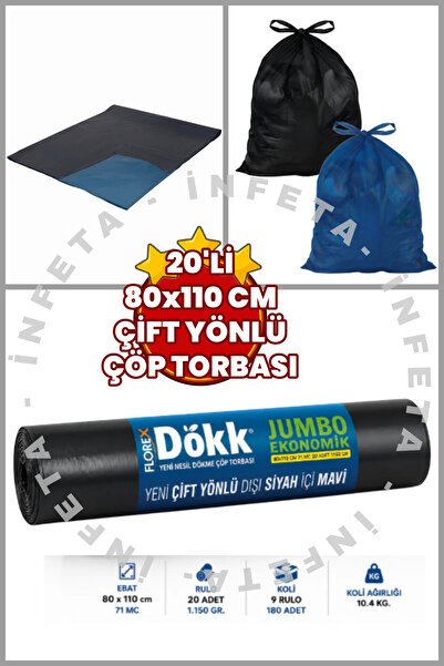 İnfeta 20-Pack 80X110 cm Reversible Garbage Bags Large Durable Trash Bags