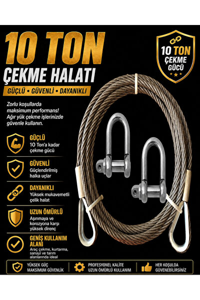 3 Metre Araç Çekme Halatı 10 Ton Çelik Çeki Halatı 2 Adet Mapa