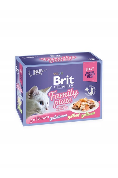 NO BRAND Karma pentru pisici BRIT Pouch Jelly Fillet Family Plate Mix de arom...