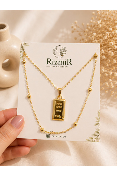 rizmir Gold Külçe Figürlü Çift Kat Zincir Kadın Bijuteri Kolye