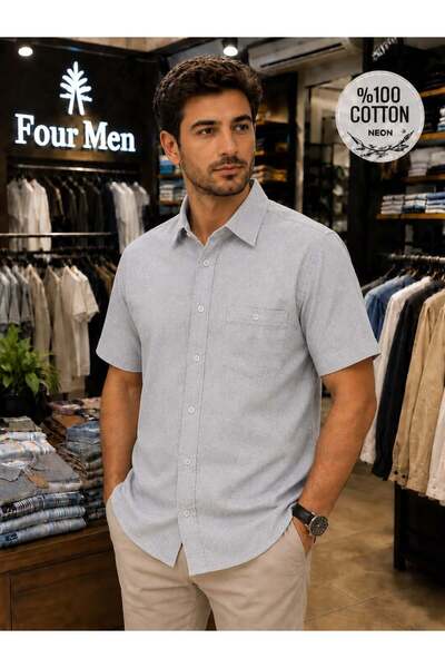 EREN STYLE Linen Classic 100% Cotton Short Sleeve Anti-Sweat Shirt