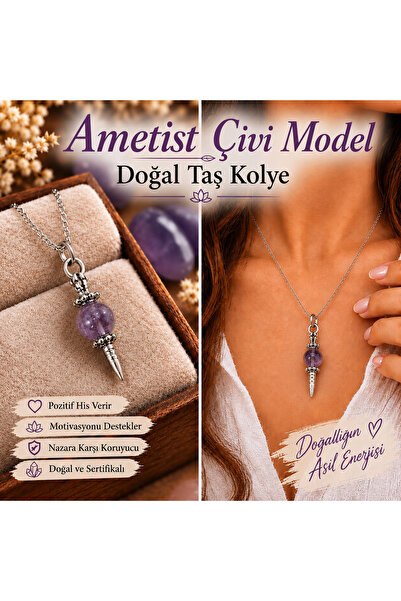 best bioenerji taş terapi Amethyst Nail Model Natural Stone Pendant Certified