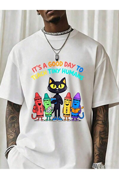 NOURAM Its A Good Day To Teach Tiny Humans Teacher Shirt With Cat Crayons Des...