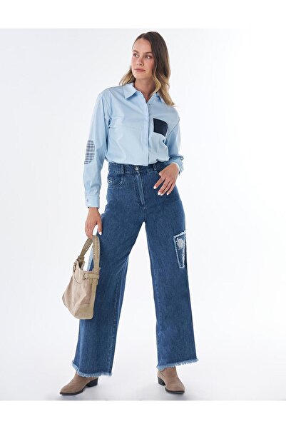 KYR Washable Embroidered Denim Trousers Blue