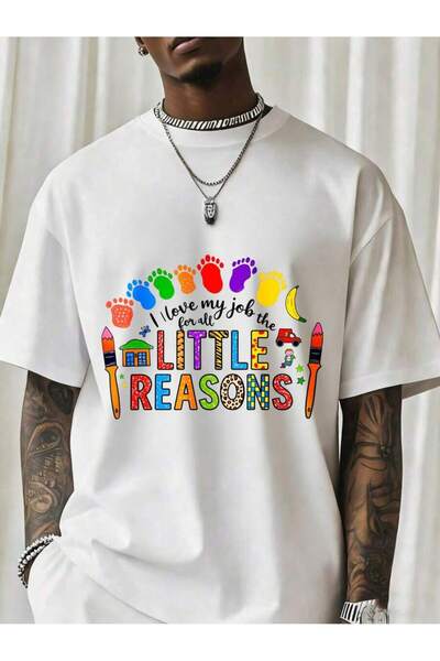 NOURAM تي شيرت بتصميم I Have My Little Reasons Rainbow Footprints Crayons للر...