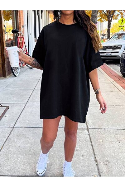 JANTIL MODA Black Women's Oversize Cut Printed Long Tunic - Crew Neck