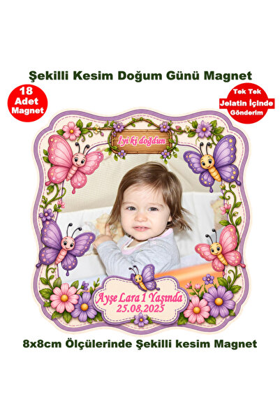 Elara Tasarım Kelebek Temalı Şekilli Kesim 18 Adet Fotoğraflı Kişiye özel Doğ...