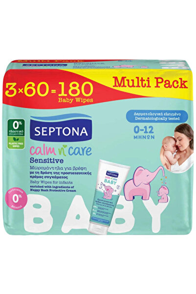 Septona Calm n' Care Ευαίσθητα Μωρομάντηλα χωρίς Αλκοόλ & Parabens 3 x 60 τεμ...