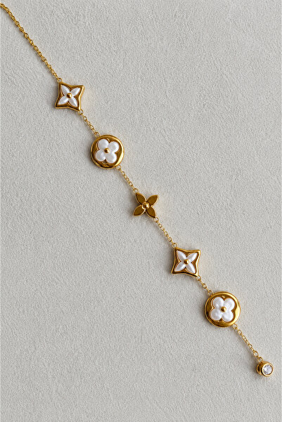 Haziran Accessory, Gold Extension Ring Steel Women's Bracelet with Clover, He...