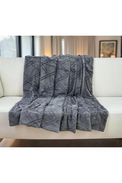 Linea Home Κουβέρτα Ριχτάρι Καναπέ Γούνινη Με Σχέδιο Ρόμβους Ανθρακί Διπλή 20...